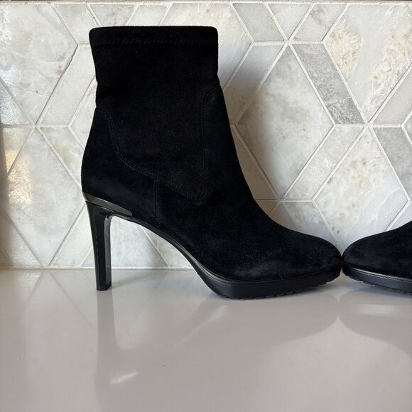 Donald Pilner Size 7.5M Black Suede Oval Heel Platform Ankle Boot Italia Bootie - Picture 5 of 11